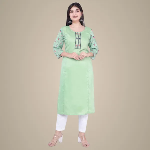 Light_Blue_New_Rayon_Satin_Kurti_For_Women
