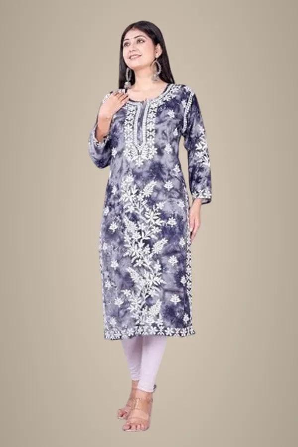 Blue_Long_Length_Cotton_Beautiful_Embroidered_Lucknowi_Chikankari_Regular_Fit_Straight_Kurti_For_Women