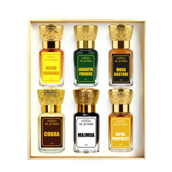 Pack_Of_6_Luxury_Assorted_Kesar_Chandan,_Jannatul_Firdaus,_Musk_Kasturi,_Cobra,_Majmua_&_Royal_Prophecy._Attar_Gift_Set