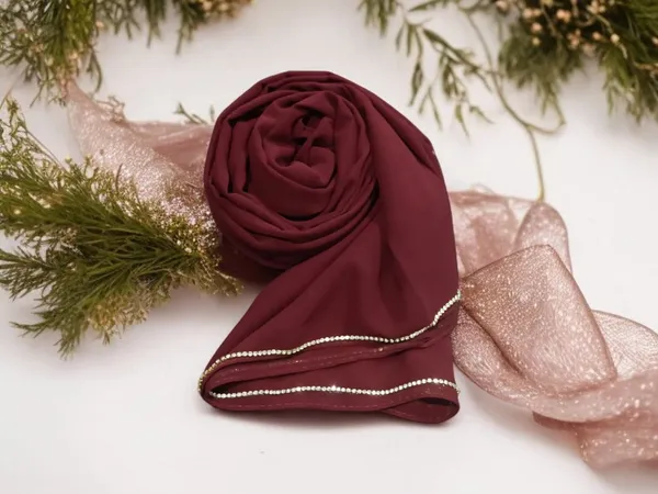 Maroon_Premium_Malaysian_Lace_Diamond_Georgette_Lace_Hijab_|_170_Cm_By_80_Cm