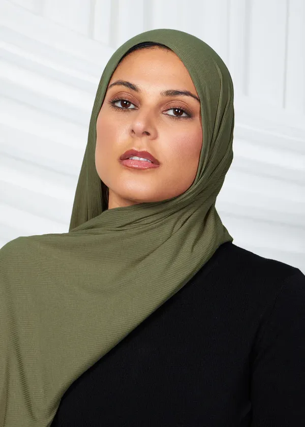 Mehendi_Green_Premium_Quality_Bamboo_Ribbed_Jersey_Hijab_|_190Cm_By_80_Cm