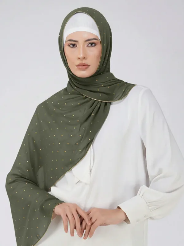 Mehendi_Green_Premium_Malaysian_Lace_Diamond_Georgette_Hijab_Lace_Hijab_With_Diamond_And_Rhinestone_|_170_Cm_By_80_Cm