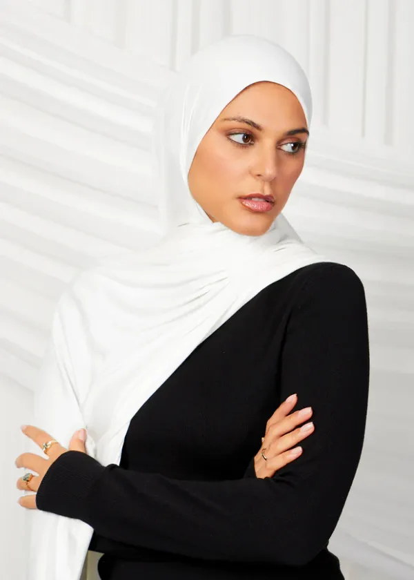 White_Premium_Quality_Bamboo_Ribbed_Jersey_Hijab_|_190Cm_By_80_Cm
