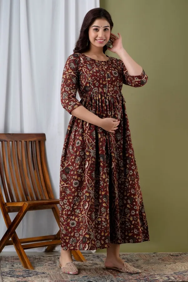 Pack_of_2_Maroon_&_Sky_Blue_Pure_Cotton_Printed_Maternity_Kurti_|_For_Women