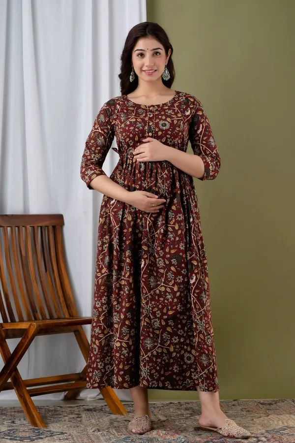 Pack_of_2_Maroon_&_Sky_Blue_Pure_Cotton_Printed_Maternity_Kurti_|_For_Women