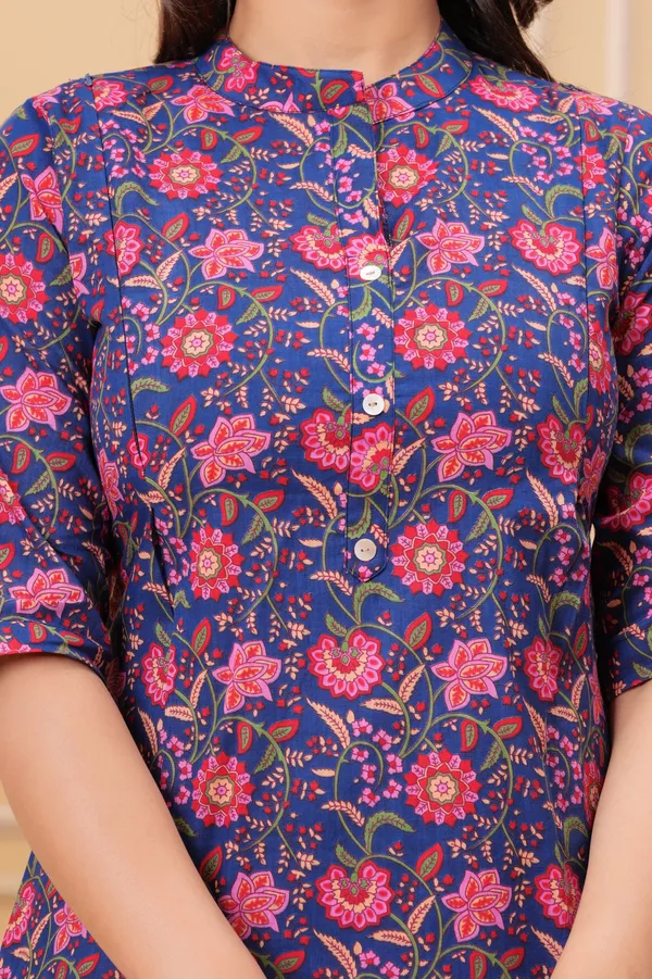Pack_of_2_Blue_&_Red_Pure_Cotton_Printed_Maternity_Short_Kurti_with_Pant_Co-Ord_Set_|_For_Women