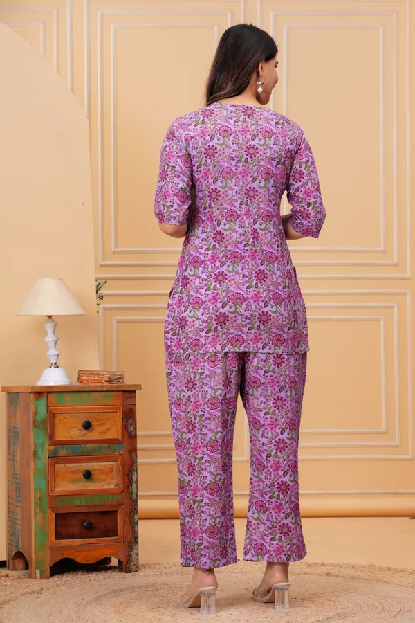 Pack_of_2_Red_&_Purple_Pure_Cotton_Printed_Maternity_Short_Kurti_with_Pant_Co-Ord_Set_|_For_Women
