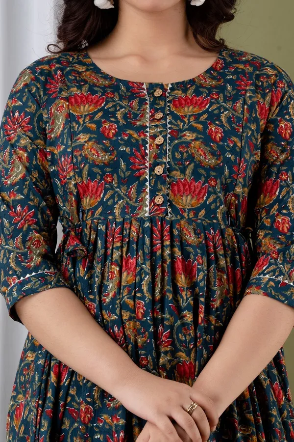 Royle_Blue_Pure_Cotton_Printed_Maternity_Kurti_|_For_Women