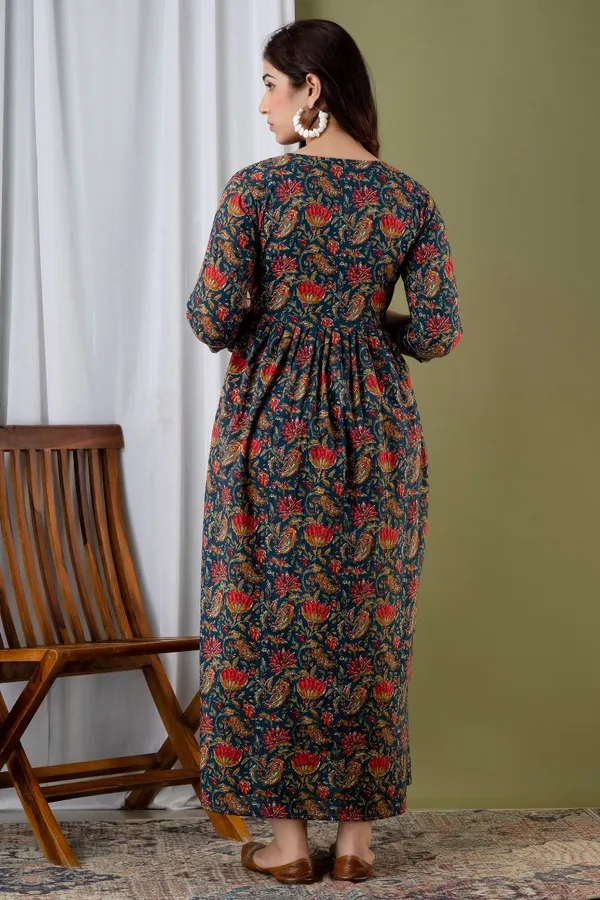 Royle_Blue_Pure_Cotton_Printed_Maternity_Kurti_|_For_Women