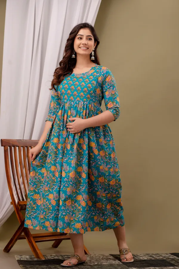 Pack_of_2_Maroon_&_Sky_Blue_Pure_Cotton_Printed_Maternity_Kurti_|_For_Women