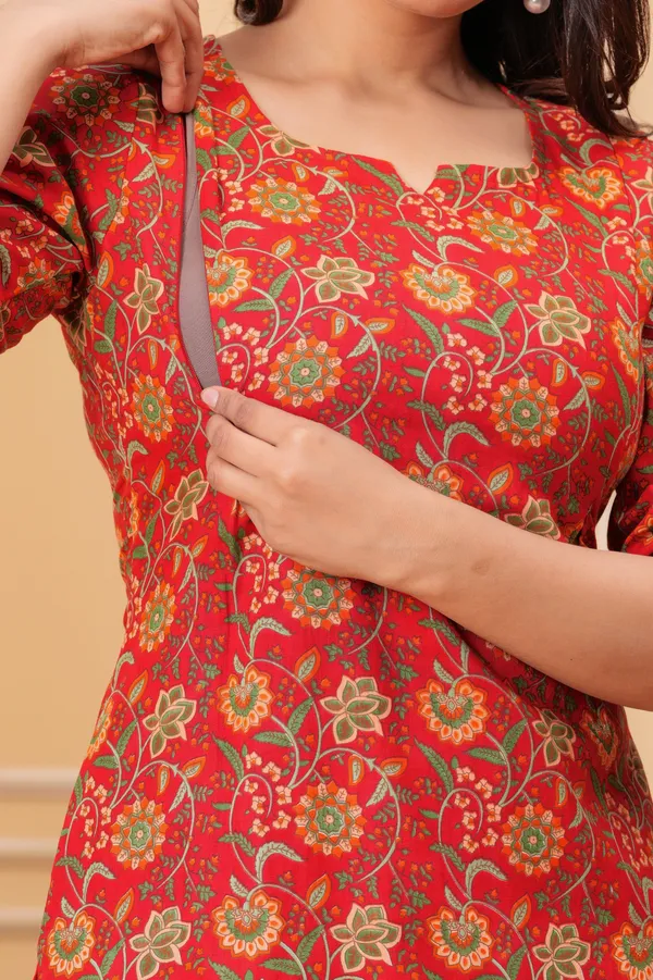 Pack_of_2_Red_&_Purple_Pure_Cotton_Printed_Maternity_Short_Kurti_with_Pant_Co-Ord_Set_|_For_Women