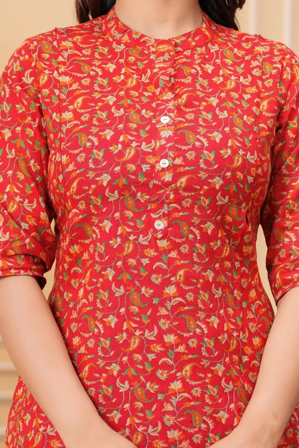 Pack_of_2_Blue_&_Red_Pure_Cotton_Printed_Maternity_Short_Kurti_with_Pant_Co-Ord_Set_|_For_Women
