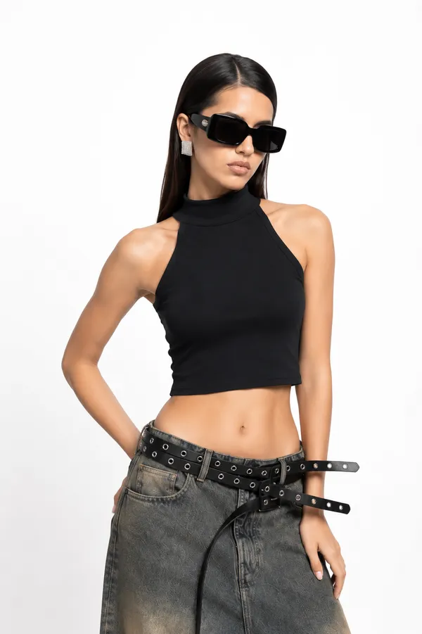 Black_Cotton_Premium_Lycra_High_Neck_Sleeveless_Crop_Top_For_Women