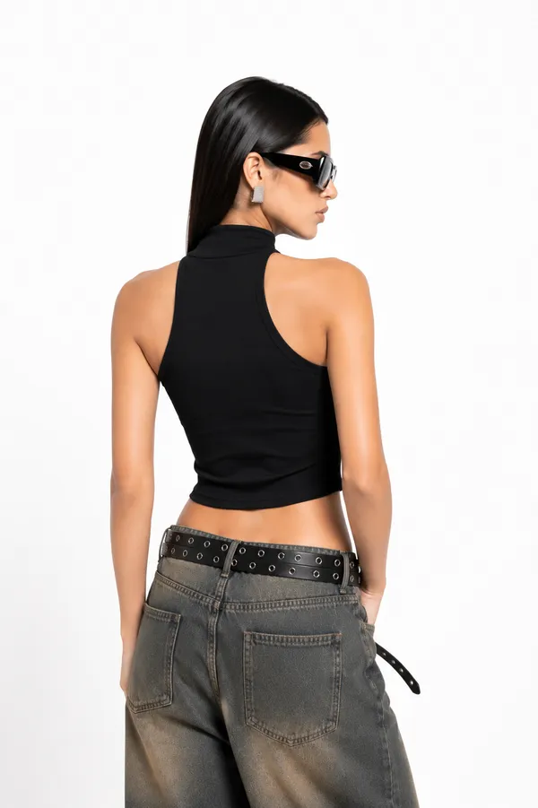 Black_Cotton_Premium_Lycra_High_Neck_Sleeveless_Crop_Top_For_Women