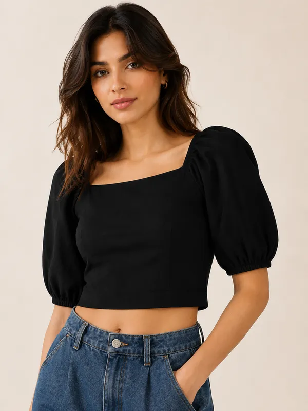 Elegant_Black_Square_Neck_Puff_Sleeve_Crop_Top