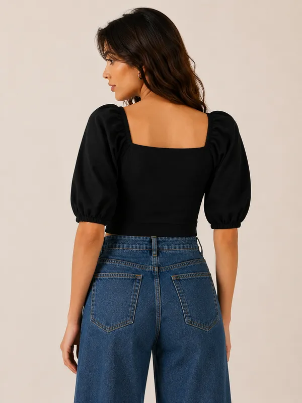 Elegant_Black_Square_Neck_Puff_Sleeve_Crop_Top