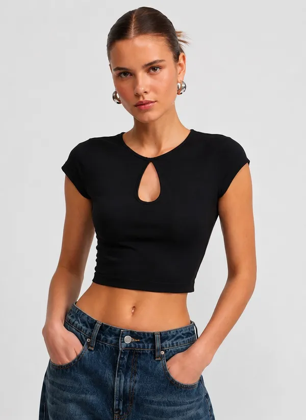 Black_Cotton_Premium__Key_Hole_Top_For_Women