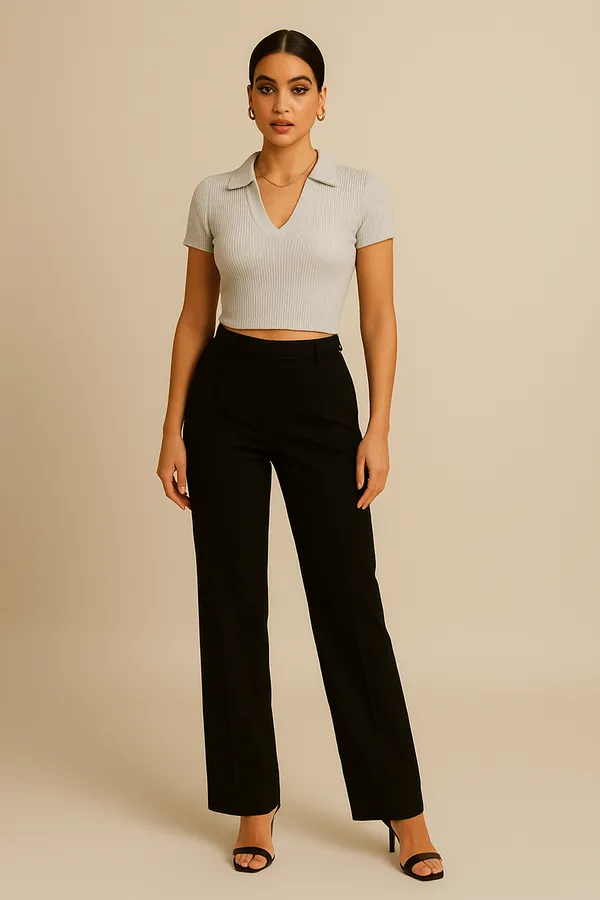 Grey_Ribbed_Premium_Premium_Collar_V-Neck_Top_For_Women