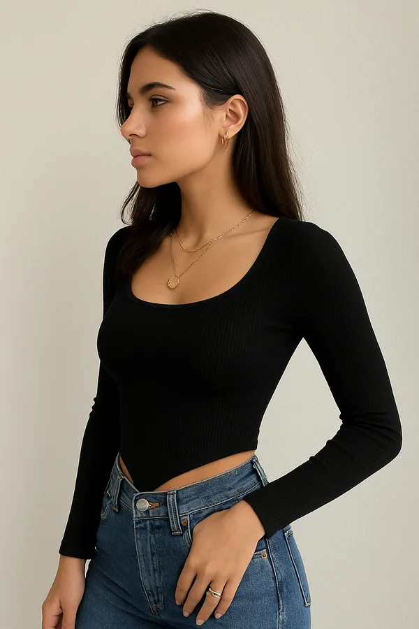 Black_Cotton_Premium_-Blend_Ribbed_Premium_Long_Sleeve_Top_For_Women