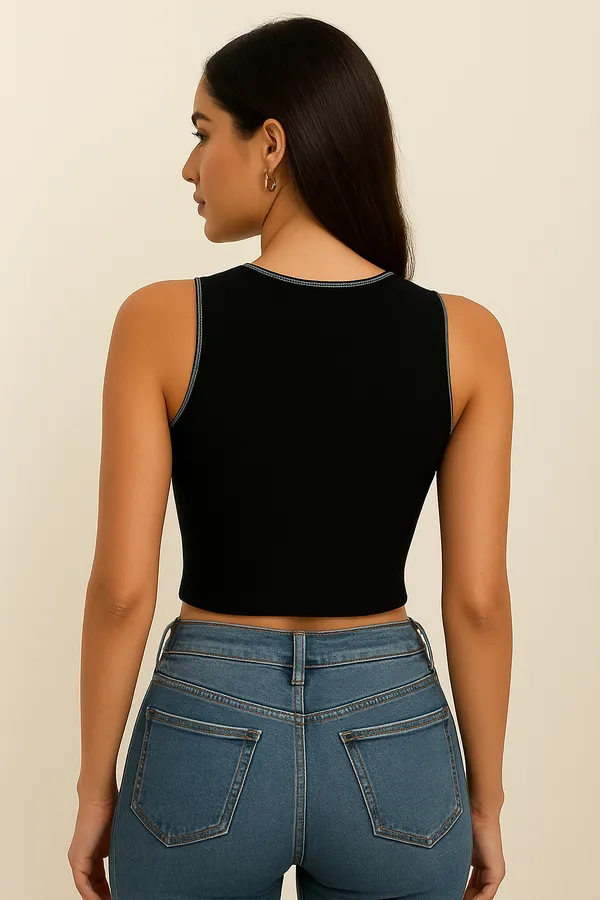 Black_Cotton_Premium_Lycra_Contrast_Stitch_Crop_Top_For_Women