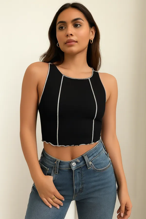 Black_Cotton_Premium_Lycra_Contrast_Stitch_Crop_Top_For_Women