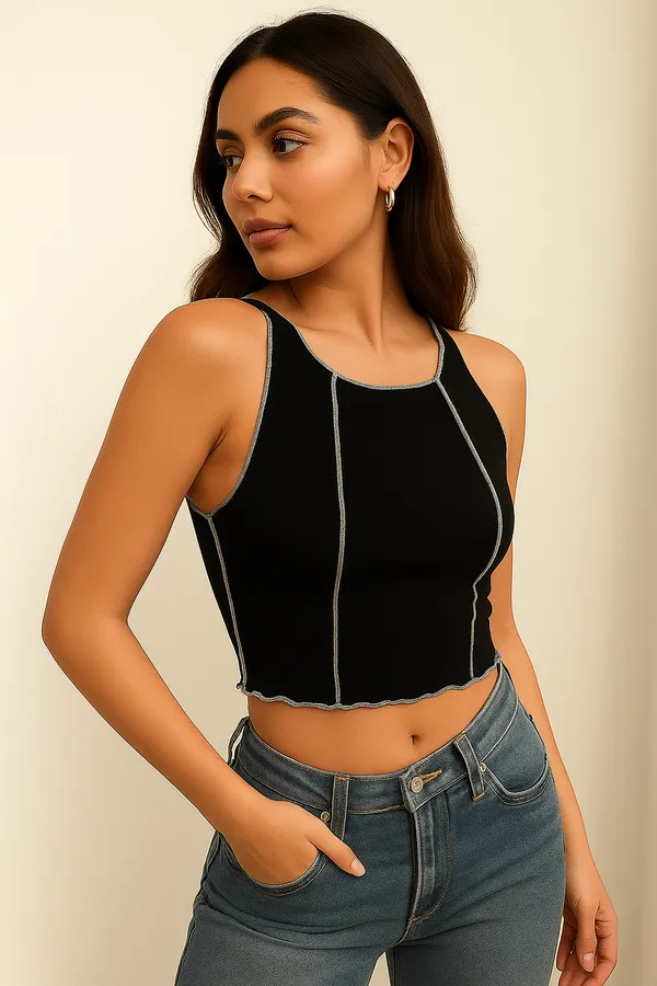 Black_Cotton_Premium_Lycra_Contrast_Stitch_Crop_Top_For_Women