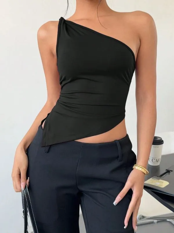 Black_Cotton_Premium_Lycra_One-Shoulder_Asymmetrical_Top_For_Women