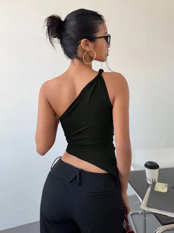 Black_Cotton_Premium_Lycra_One-Shoulder_Asymmetrical_Top_For_Women