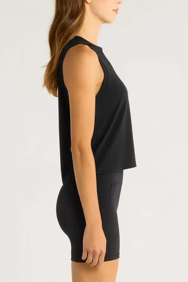 Black_Premium_Nylon_A-Line_Sleeveless_Crop_Tank_Top_For_Women