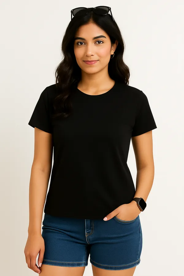 Black_Premium_Nylon_Active_Wear__T-Shirt_For_Women