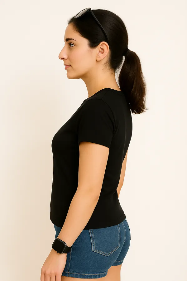 Black_Premium_Nylon_Active_Wear__T-Shirt_For_Women