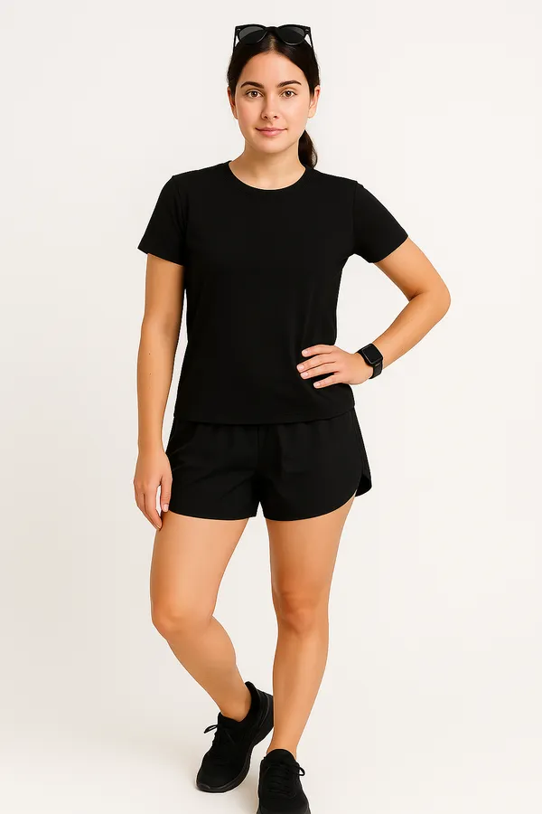 Black_Premium_Nylon_Active_Wear__T-Shirt_For_Women
