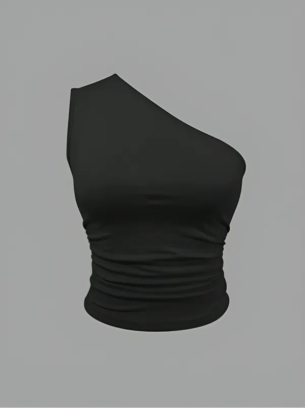 Black_One-Shoulder_Cotton_Premium_Lycra_Top_For_Women