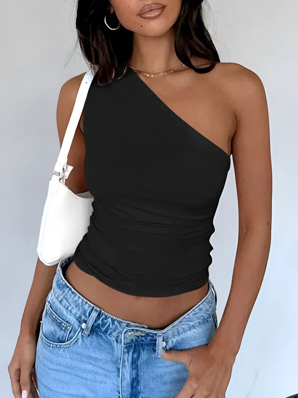 Black_One-Shoulder_Cotton_Premium_Lycra_Top_For_Women