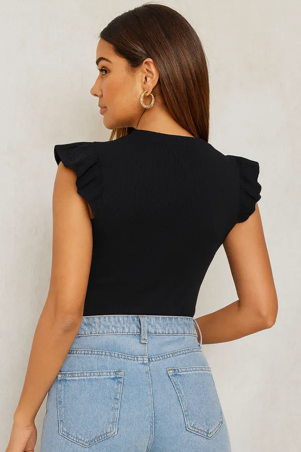 Black_Ribbed_Premium_Ruffle_Sleeve_Top_–_Cotton_Premium__Blend_For_Women