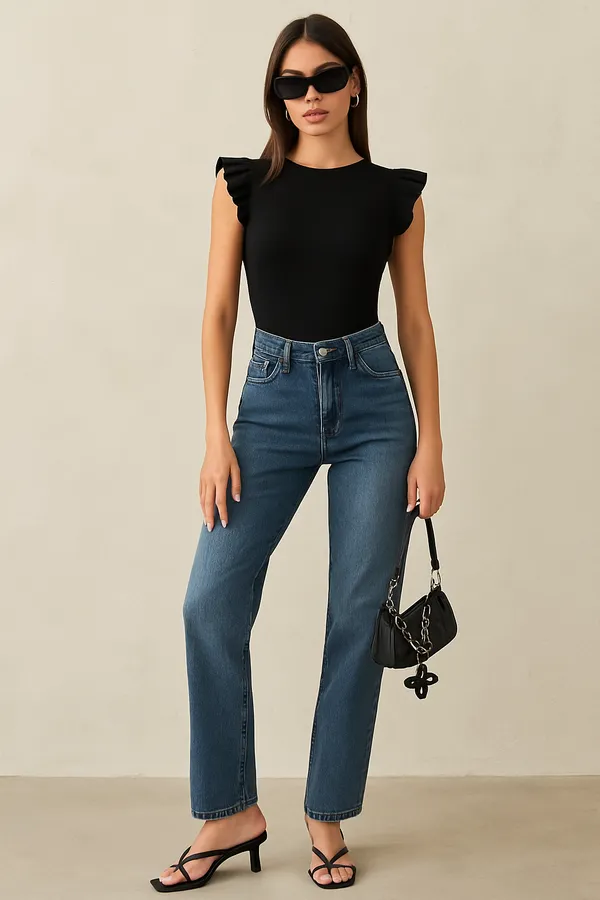 Black_Ribbed_Premium_Ruffle_Sleeve_Top_–_Cotton_Premium__Blend_For_Women