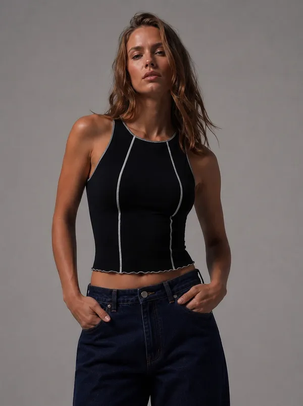 Black_Cotton_Premium_Lycra_Contrast_Stitch_Crop_Top_For_Women