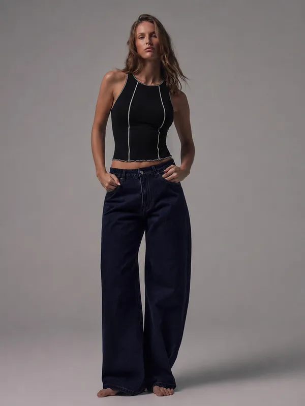 Black_Cotton_Premium_Lycra_Contrast_Stitch_Crop_Top_For_Women