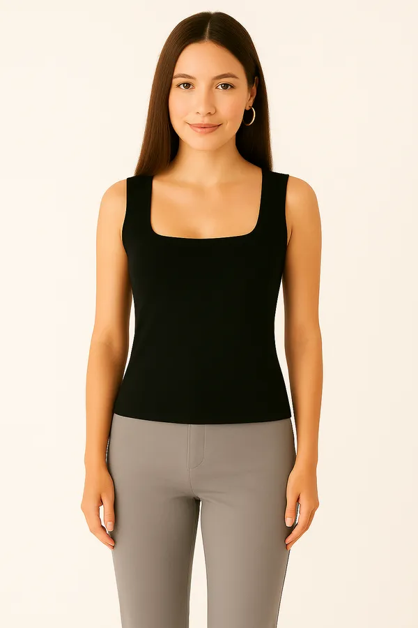 Black_Cotton_Premium_Lycra_Sleeveless_Square-Neck_Top_For_Women