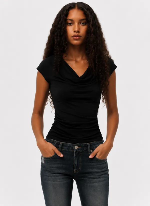 Elegant_Draped_Cowl_Neck_Slim_Fit_Top
