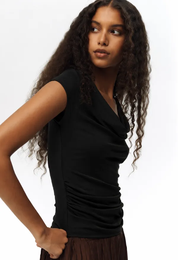 Elegant_Draped_Cowl_Neck_Slim_Fit_Top