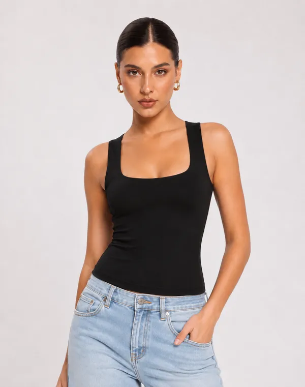 Black_Cotton_Premium_Lycra_Sleeveless_Square-Neck_Top_For_Women