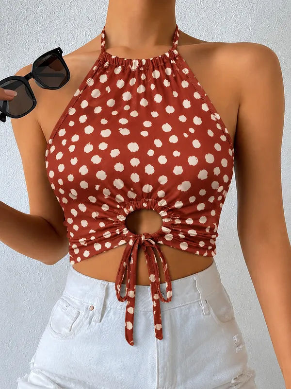 Polka_Dot_Halter_Neck_Crop_Top_with_Ring_Detail