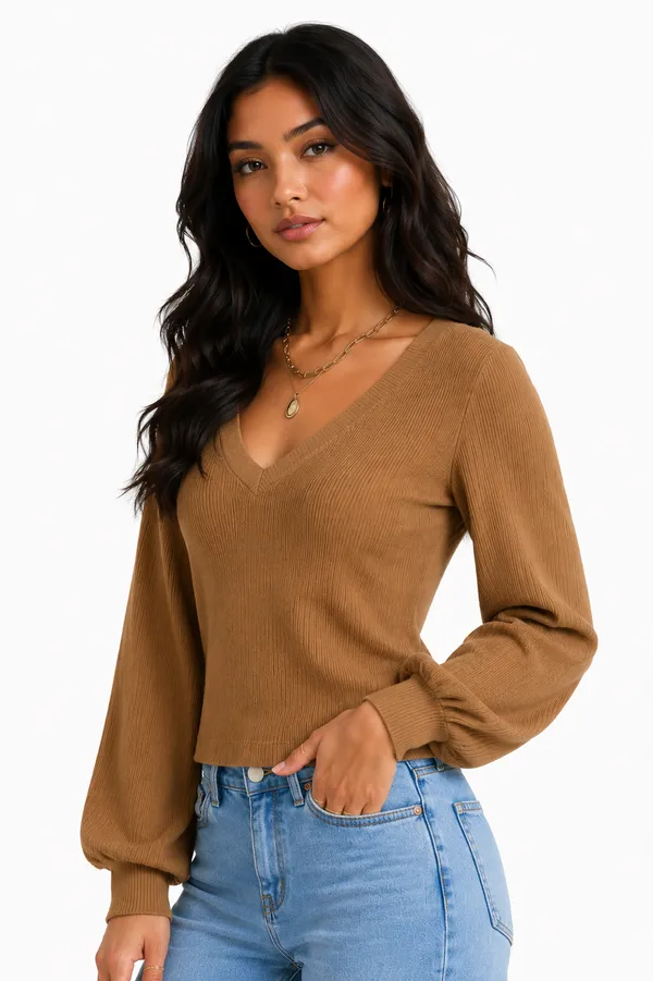 Ribbed_V-Neck_Puff_Sleeve_Top