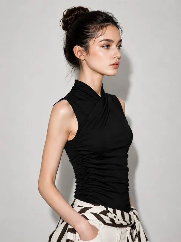 Solid_Black_Ruched_Side_Top