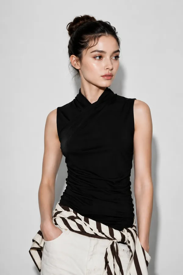 Solid_Black_Ruched_Side_Top