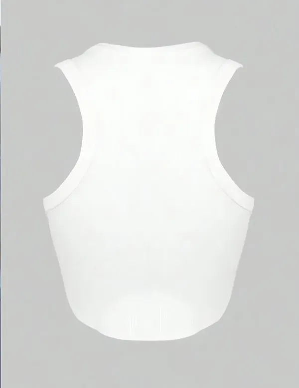 White_Cotton_Premium_Lycra_Sleeveless_Wavy-Hem_Crop_Top_For_Women