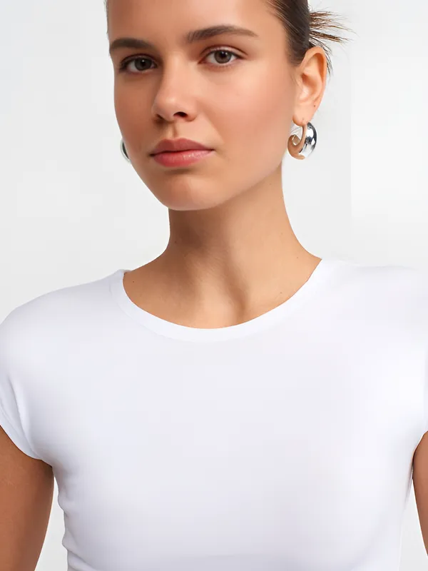 White_Cotton_Premium__Short_Sleeve_Crop_Top_For_Women