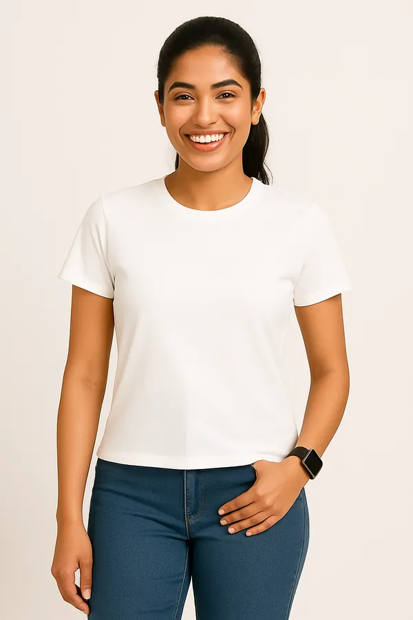 White_Premium_Nylon_Active_Wear_T-Shirt_For_Women