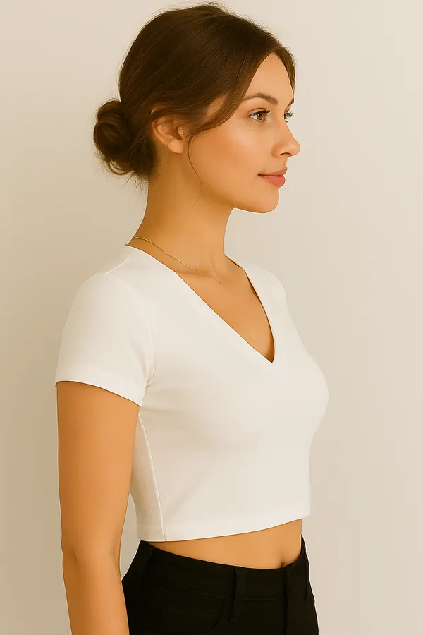 White_Cotton_Premium_Lycra_V-Neck_Crop_Top_For_Women